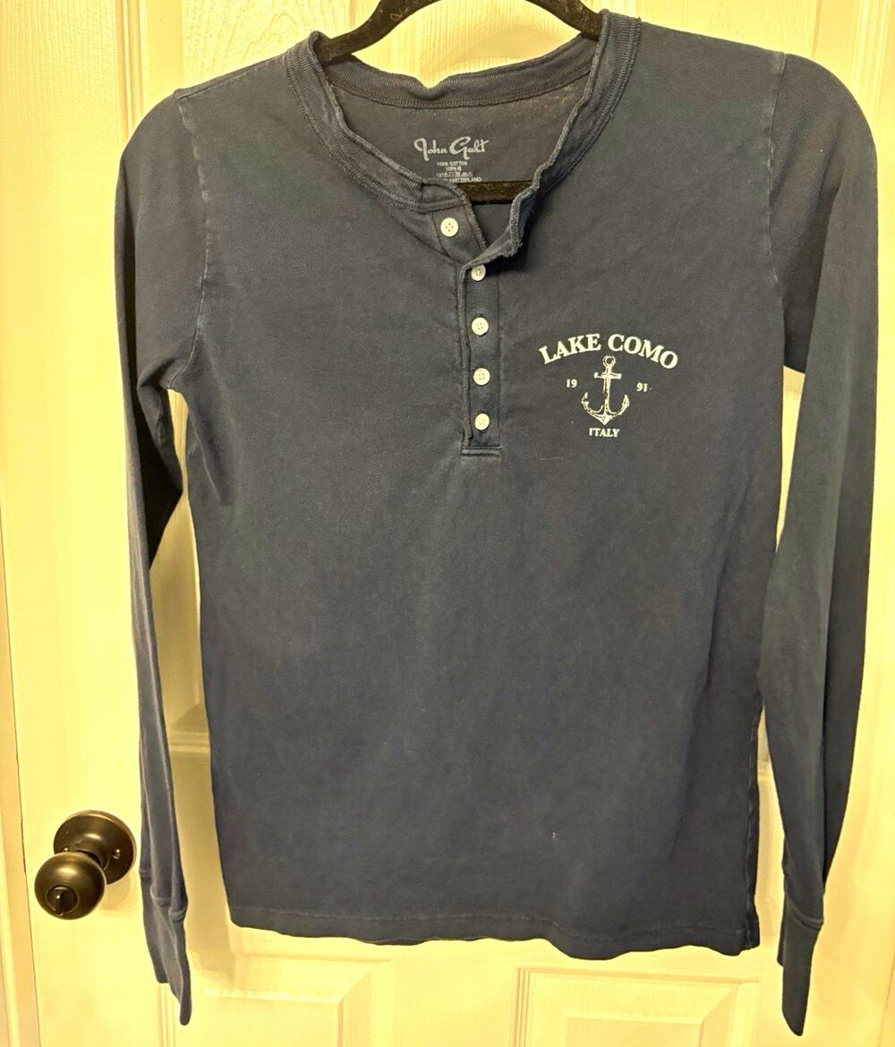 John Galt S Blue Long Sleeve Henley Nautical Anchor Graphic